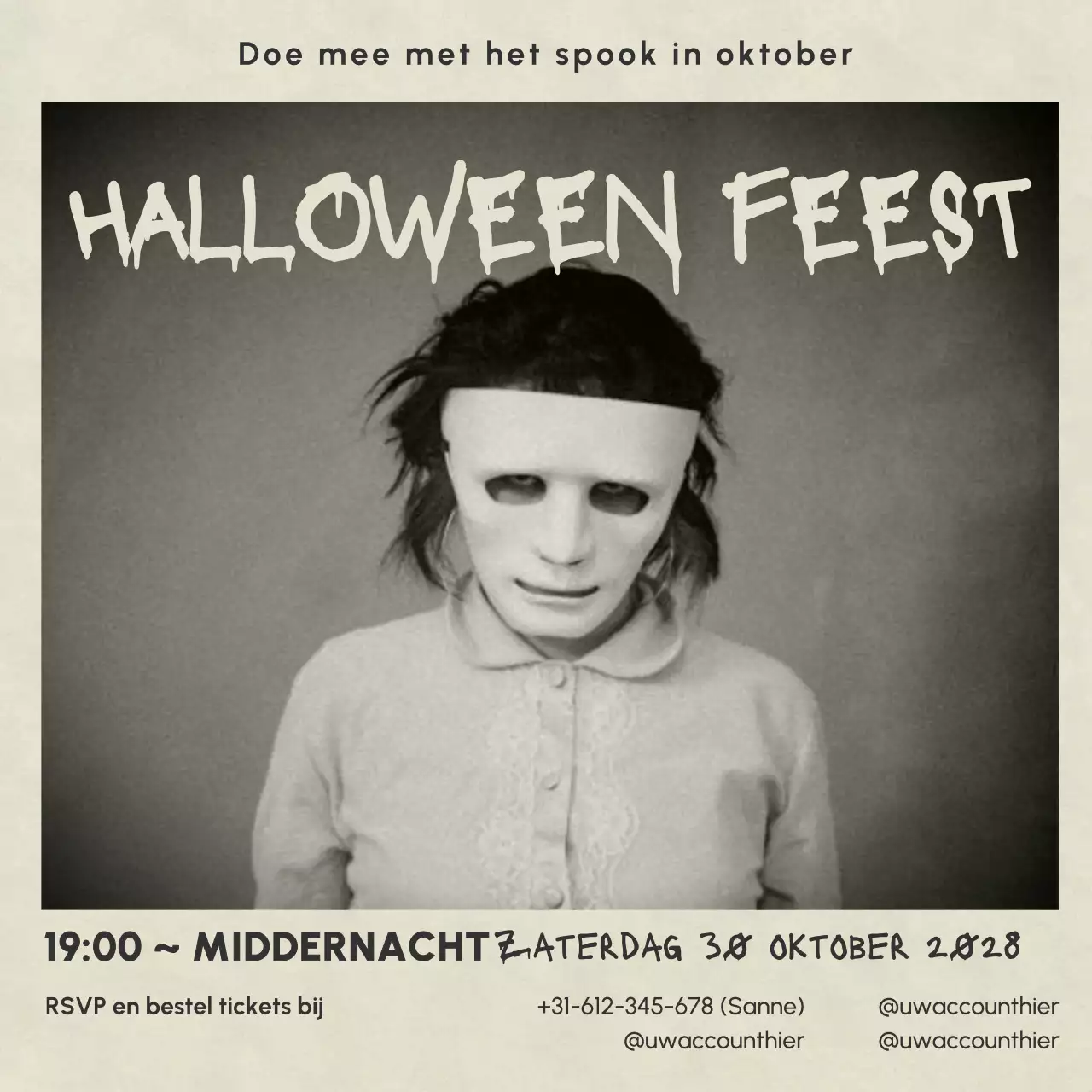 zwarte retro Halloween uitnodiging