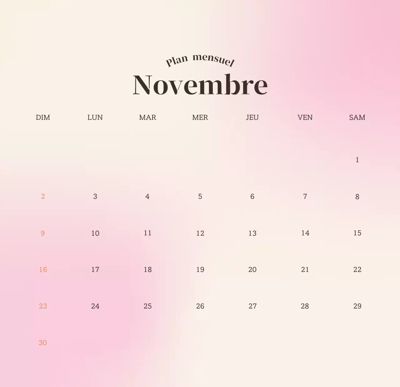 Calendrier minimaliste dégradé