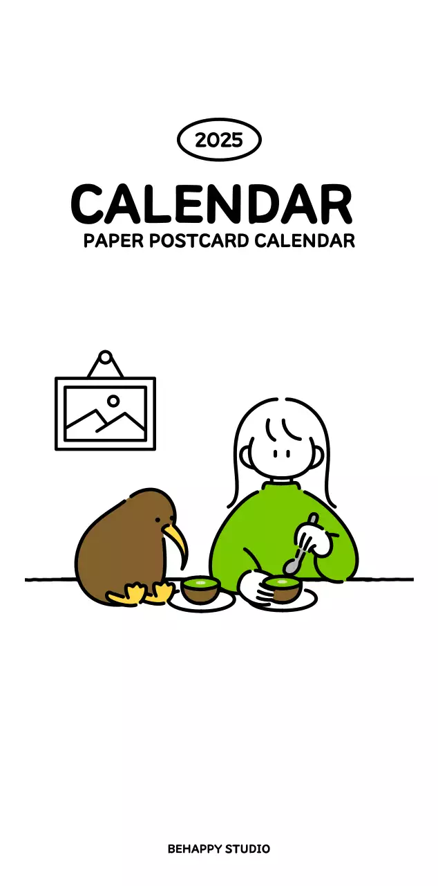 Illustrated calendar with a cute line style