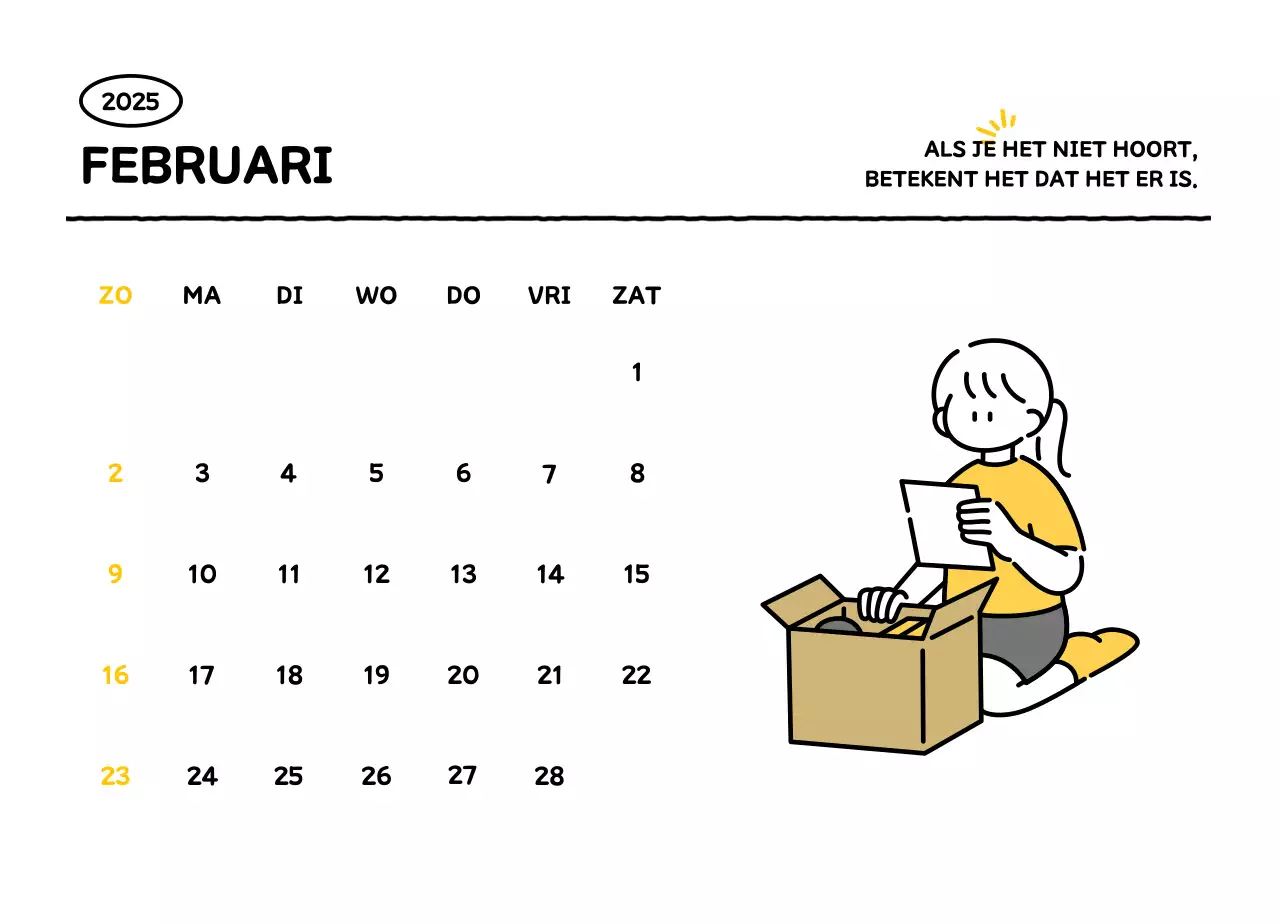 Geïllustreerde kalender met een mooie lijnstijl