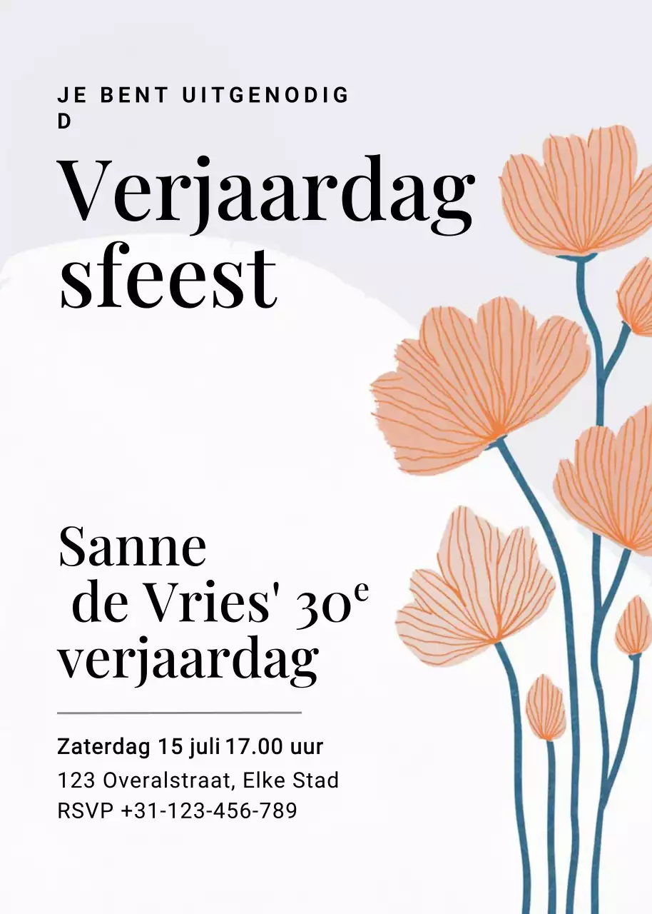 Beige gebloemde verjaardagsuitnodiging