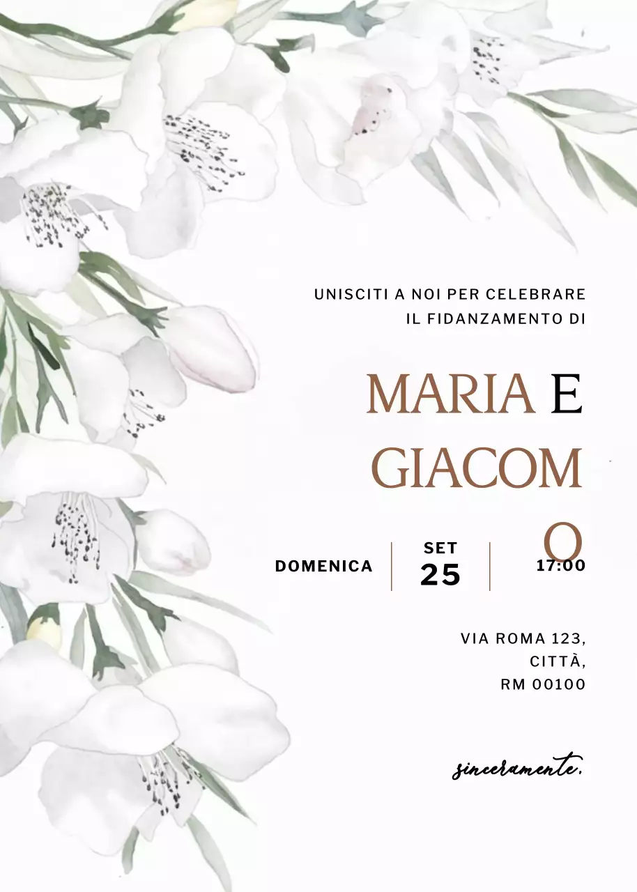 Invito di fidanzamento elegante bianco