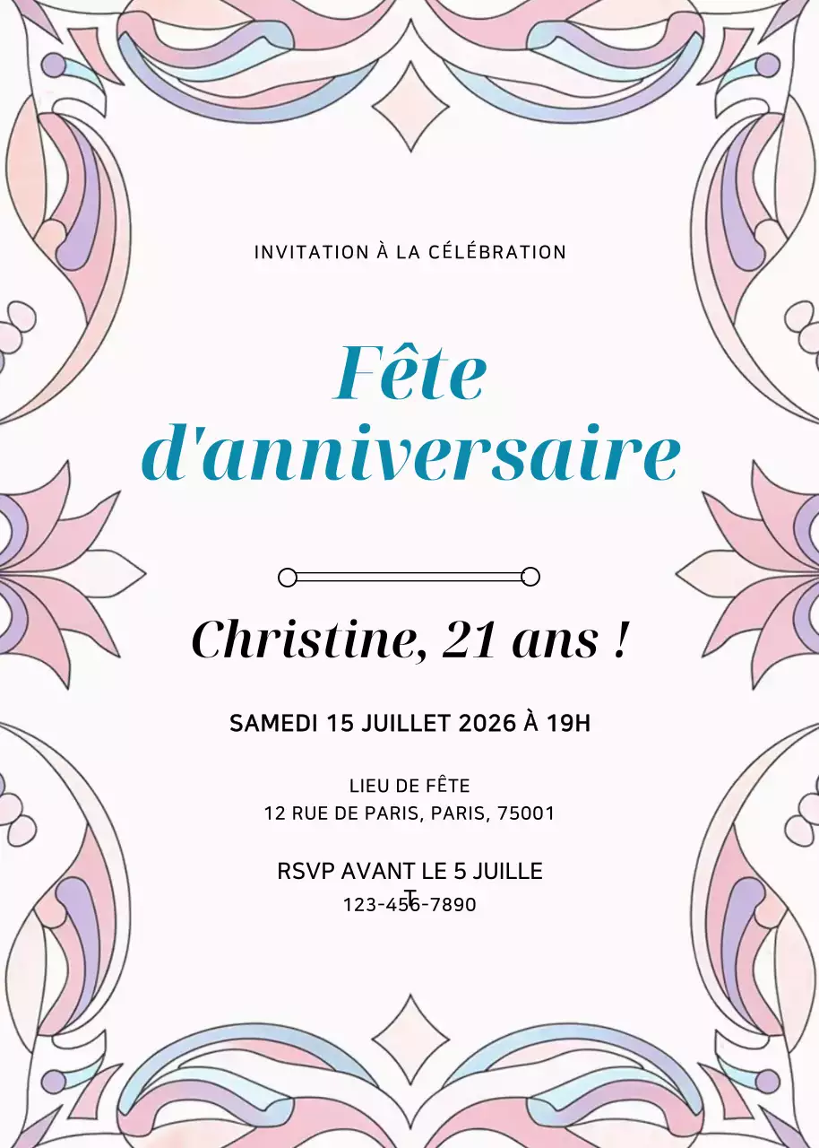 Invitation d'anniversaire florale rose