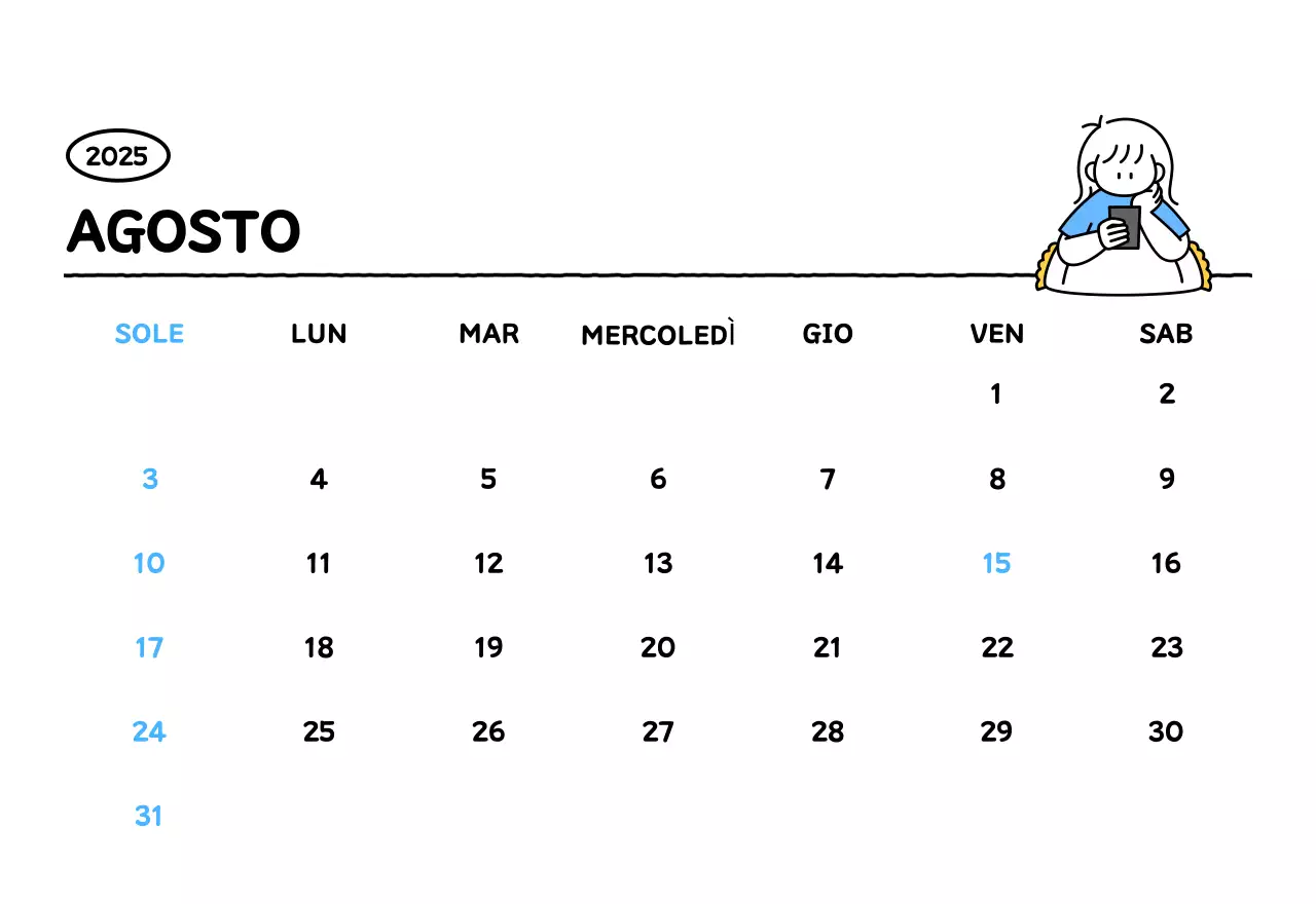 Calendario illustrato con un grazioso stile di linee