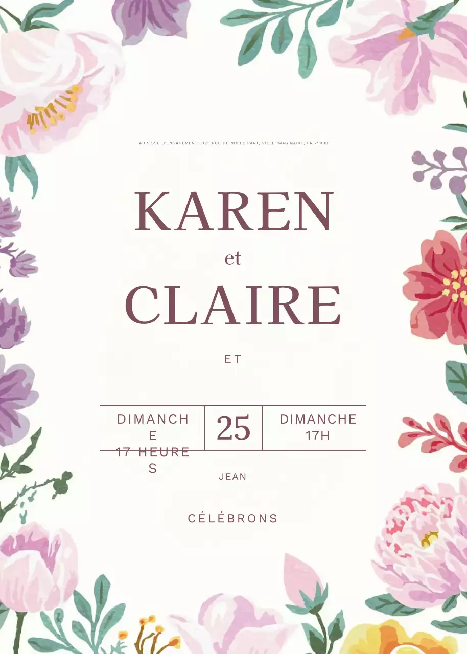 invitation à des fiançailles avec fleurs roses