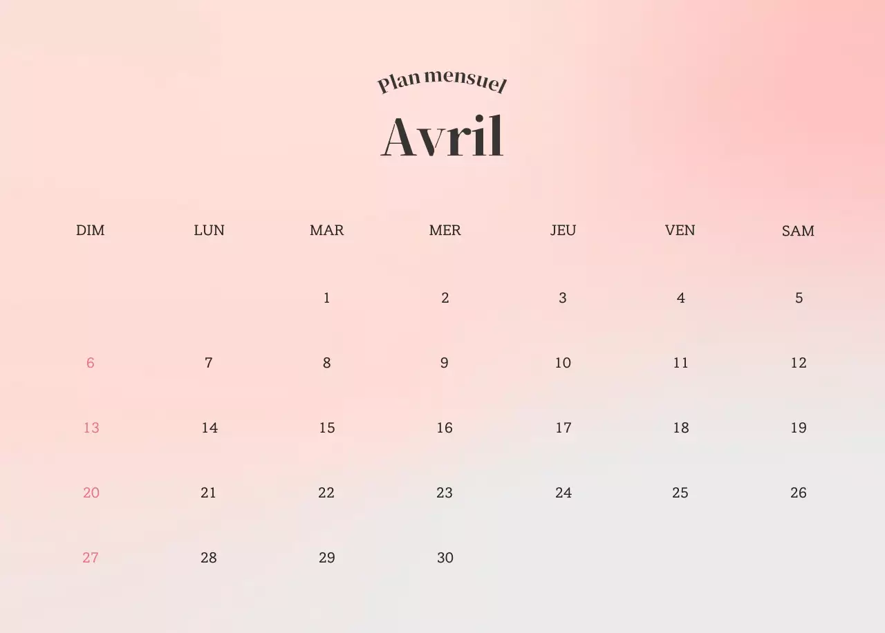 Calendrier minimaliste dégradé