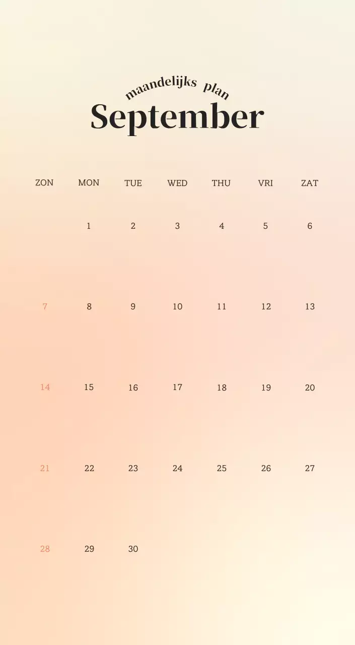 Minimalistische kalender met kleurverloop