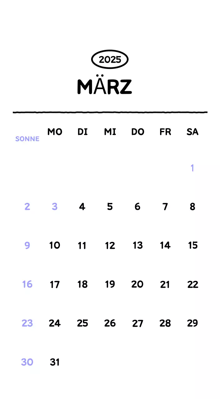 Illustrierter Kalender mit schönem Linienstil