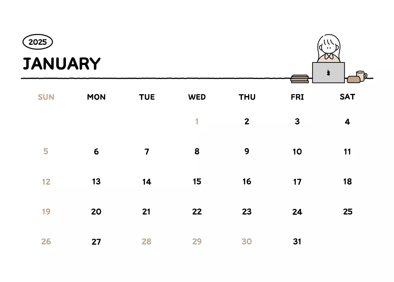 Illustrated calendar with a cute line style