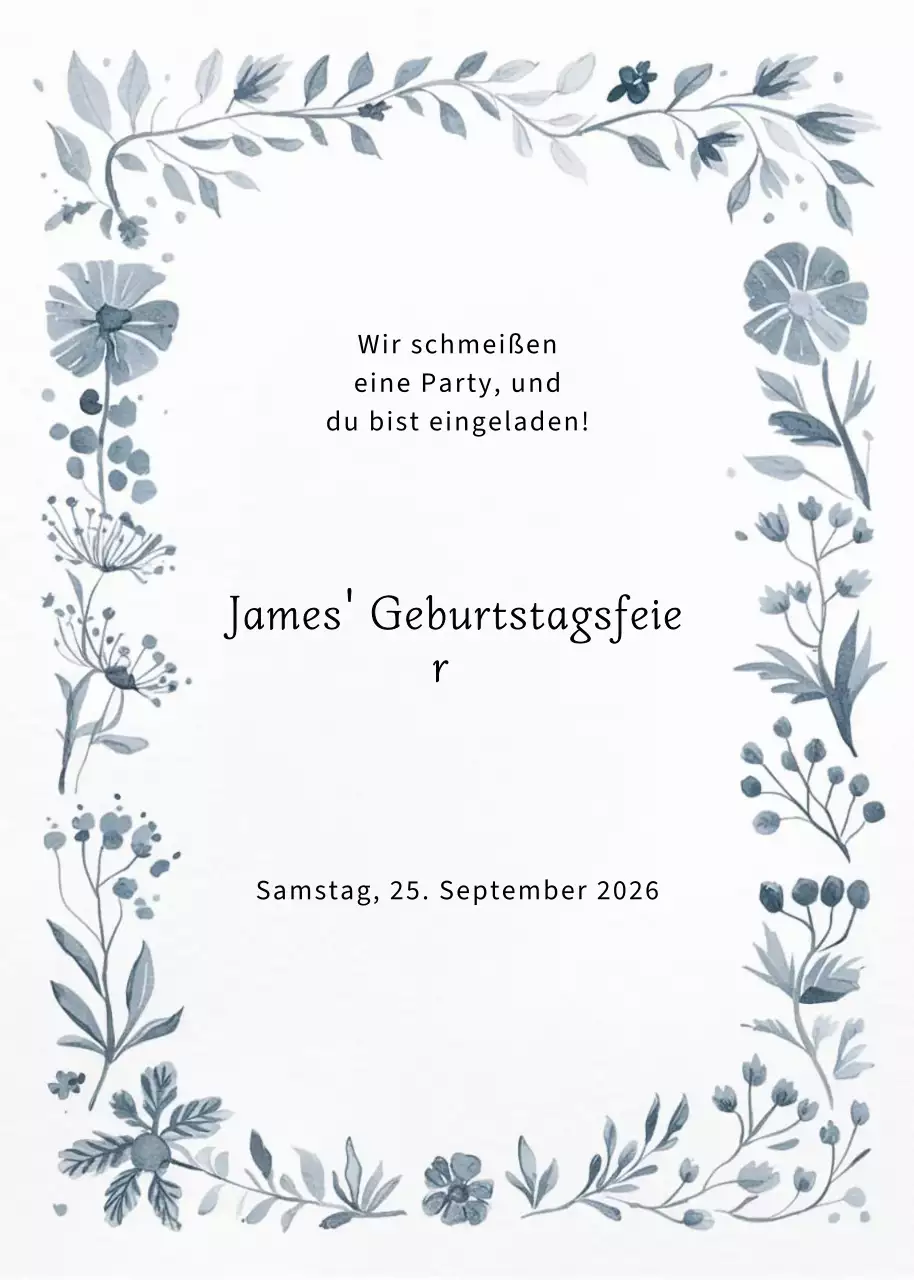 Graue florale Geburtstagseinladung
