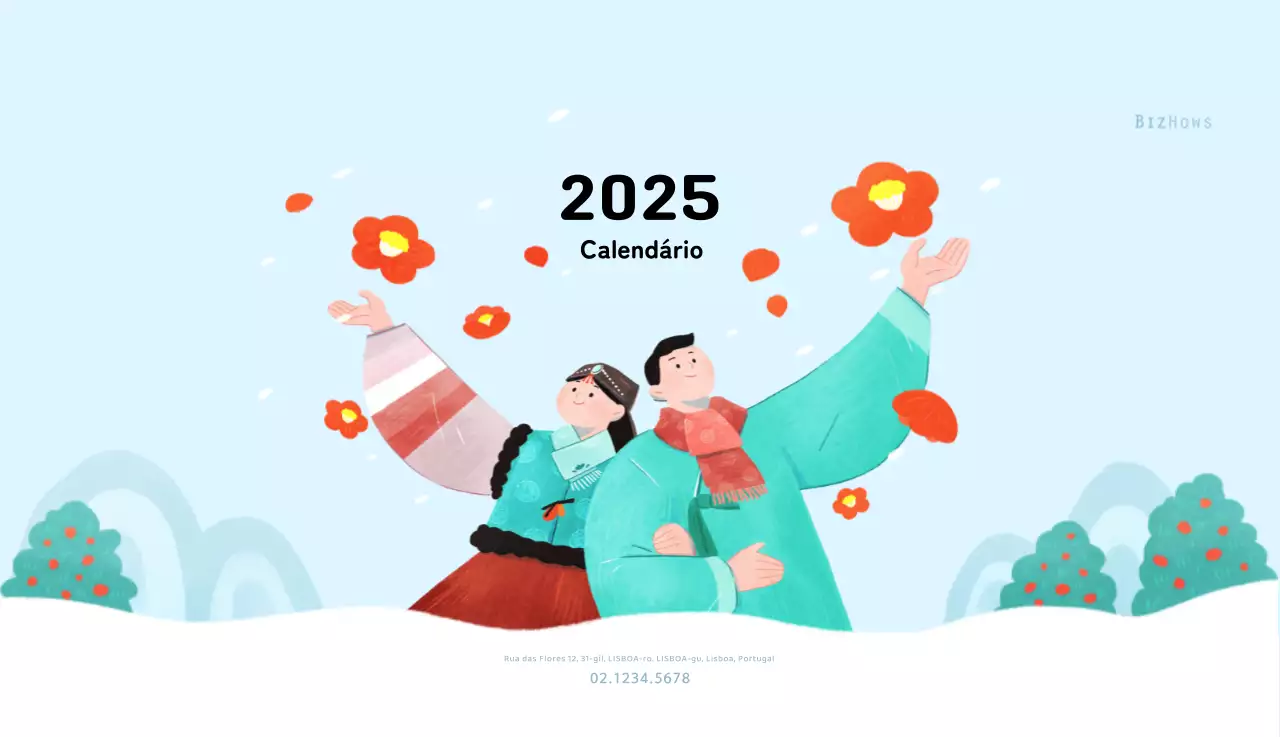 Calendário de Ano Novo com um toque caloroso e ilustrado