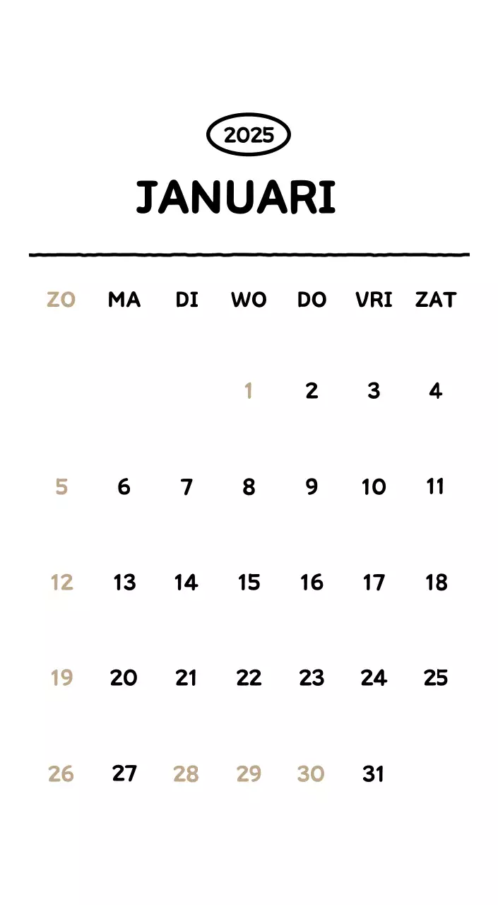 Geïllustreerde kalender met een mooie lijnstijl