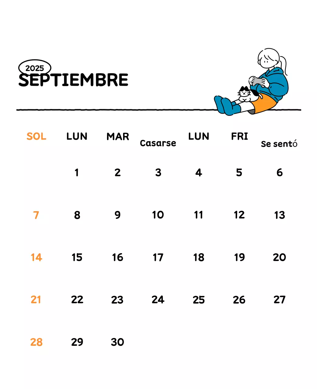 Calendario ilustrado con un bonito estilo de líneas