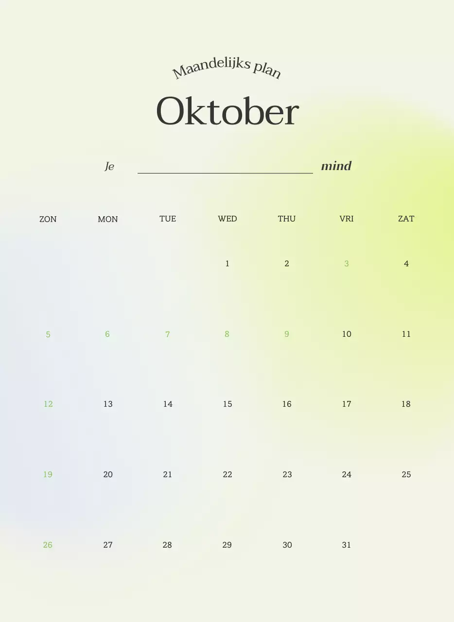 Minimalistische kalender met kleurverloop