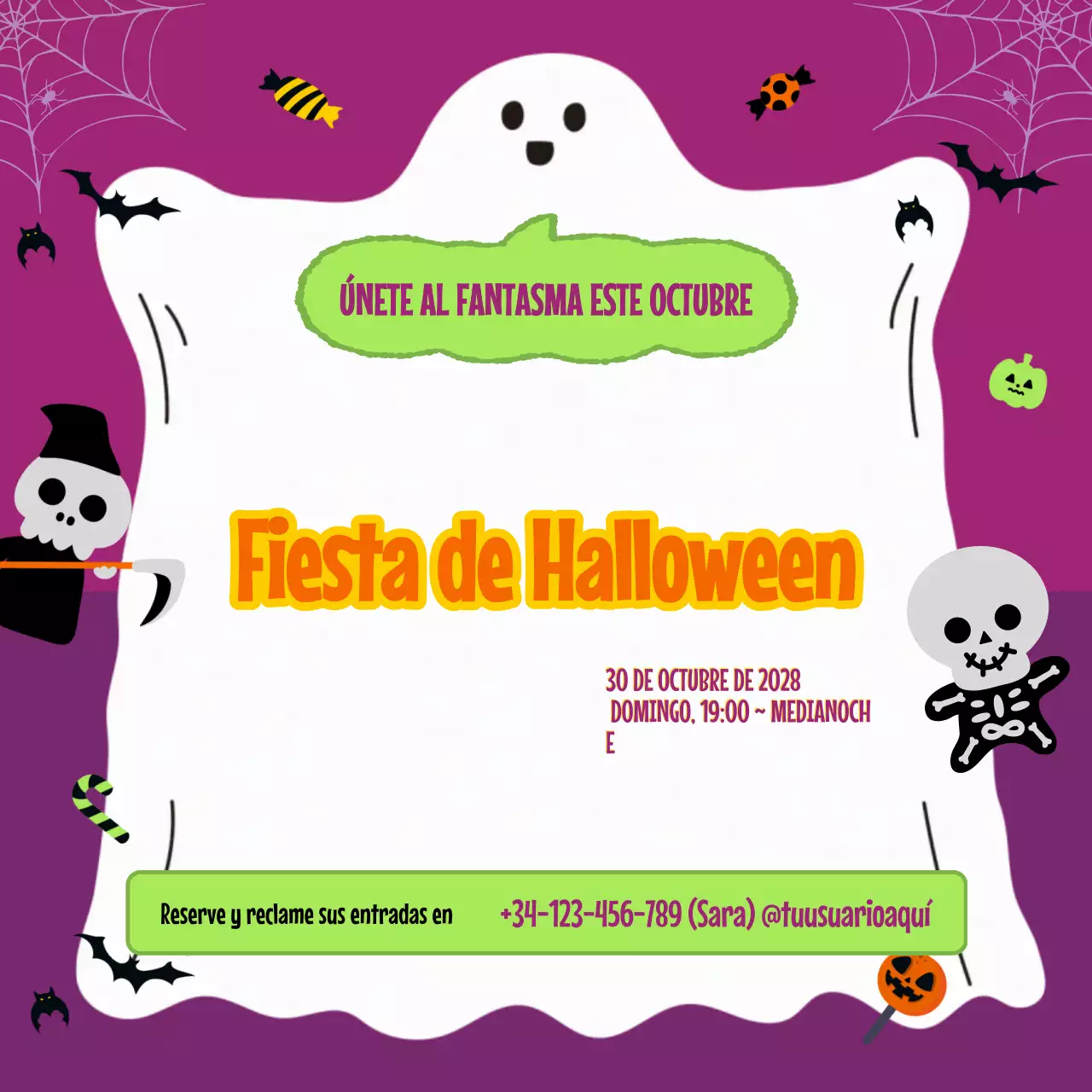 Púrpura Retro Halloween Invitación Social Media Square