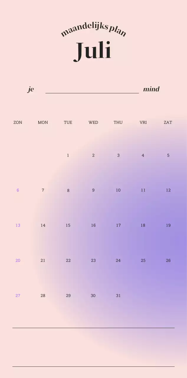 Minimalistische kalender met kleurverloop