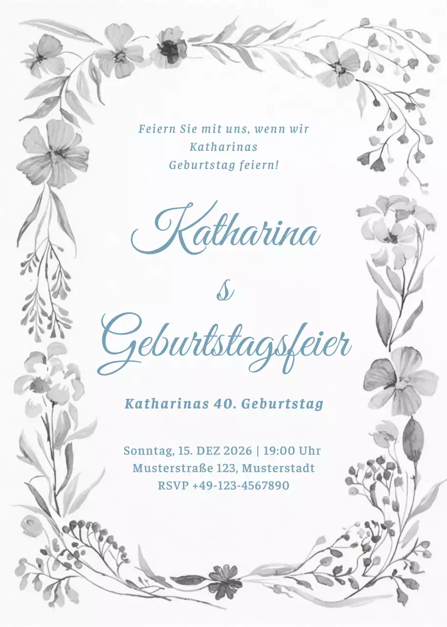 Graue elegante Geburtstagseinladung