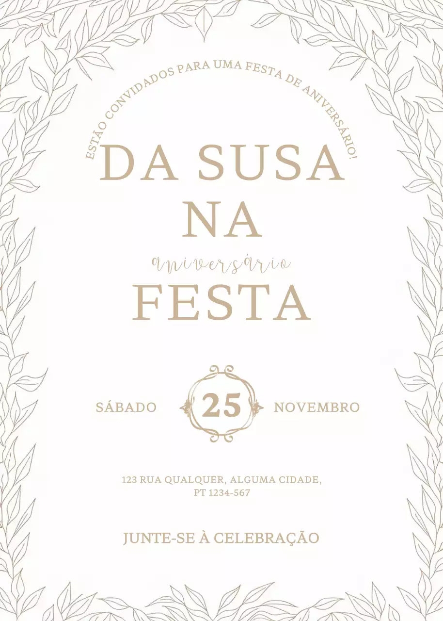 Convite de aniversário elegante bege