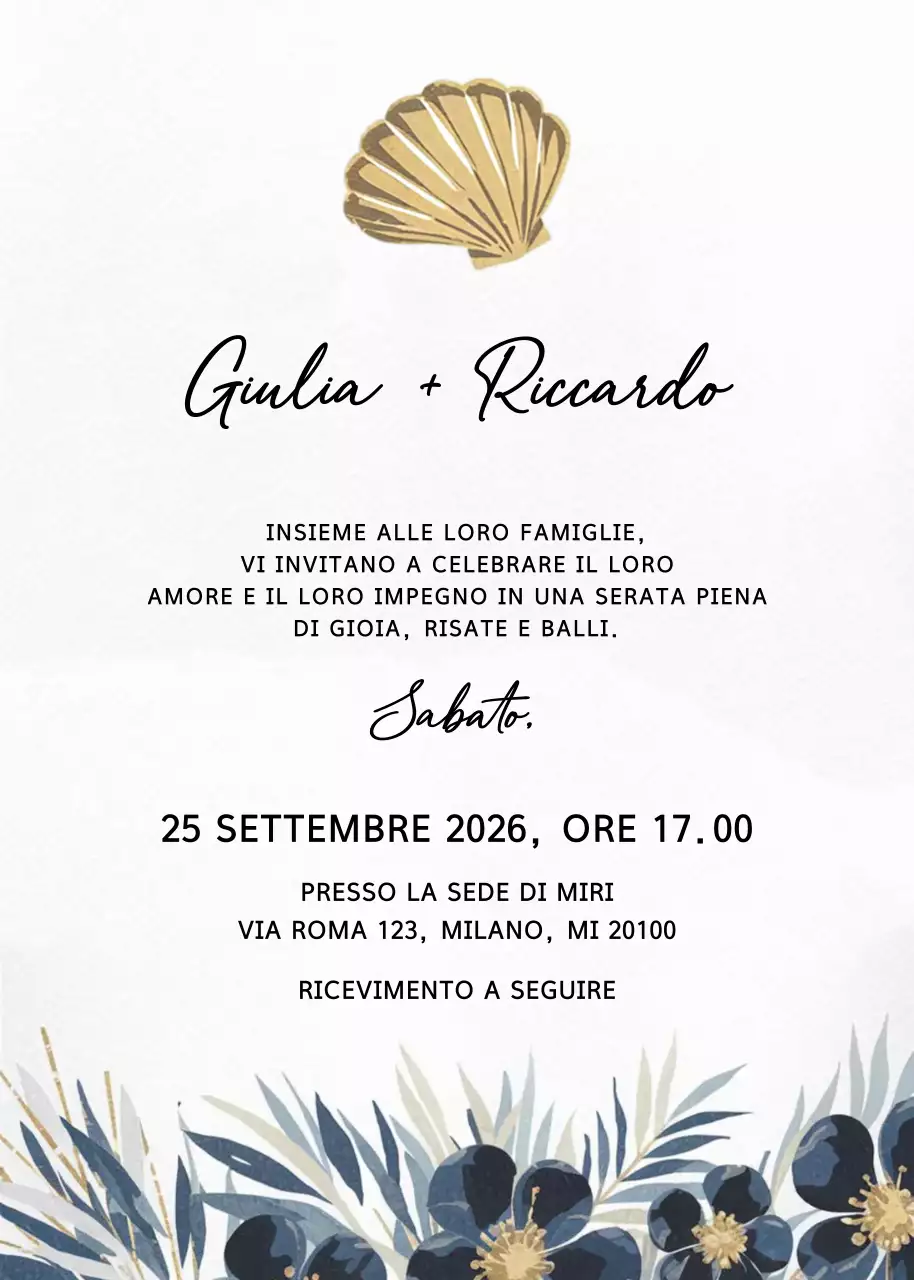 Invito di nozze elegante in oro