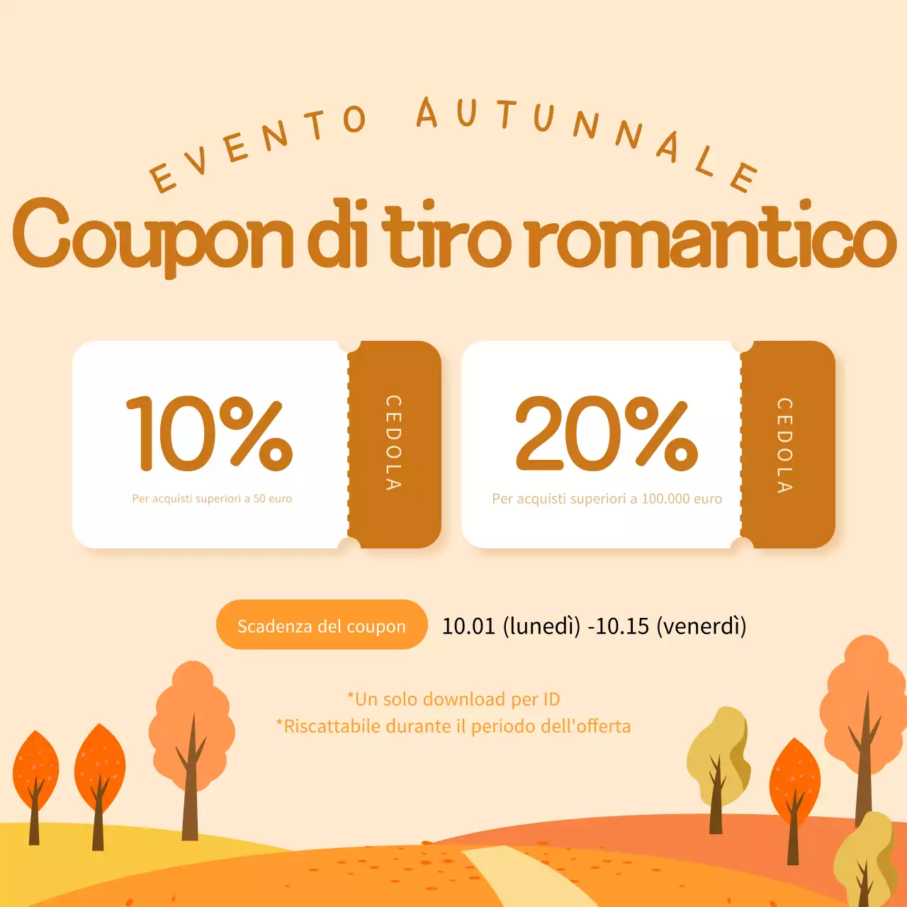 Arancione e marrone per un evento autunnale con un buono sconto