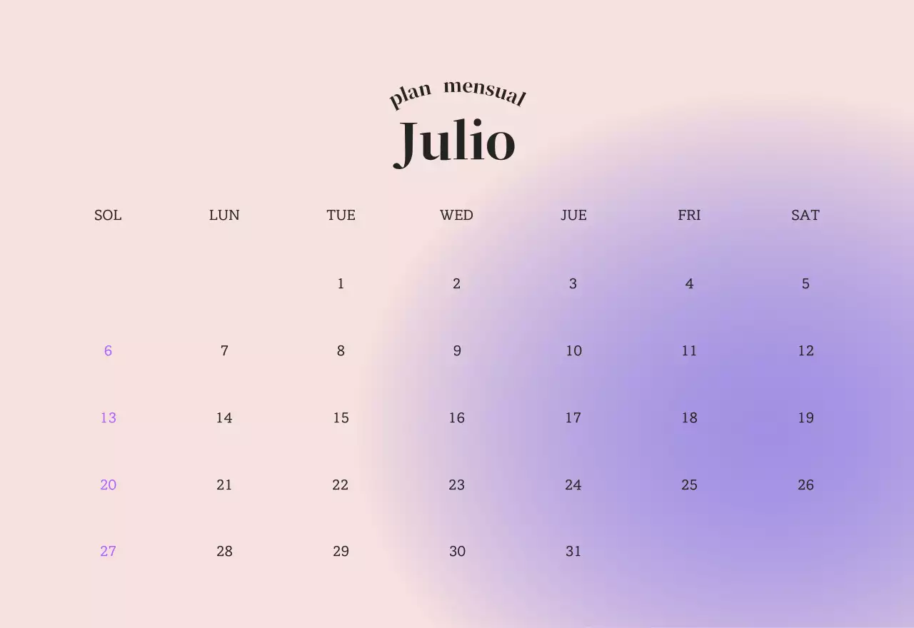 Calendario minimalista degradado