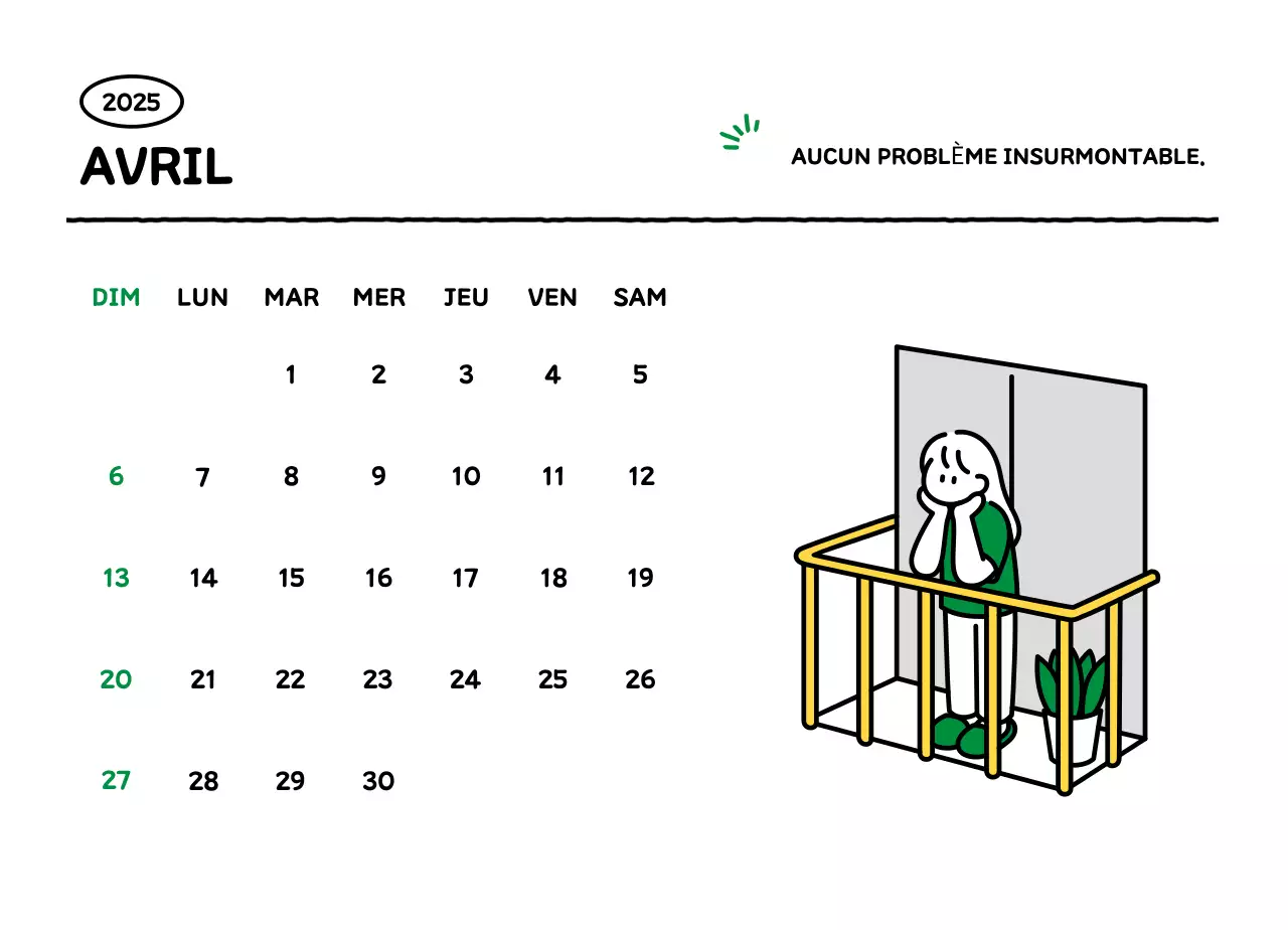 Calendrier illustré avec un joli style de lignes