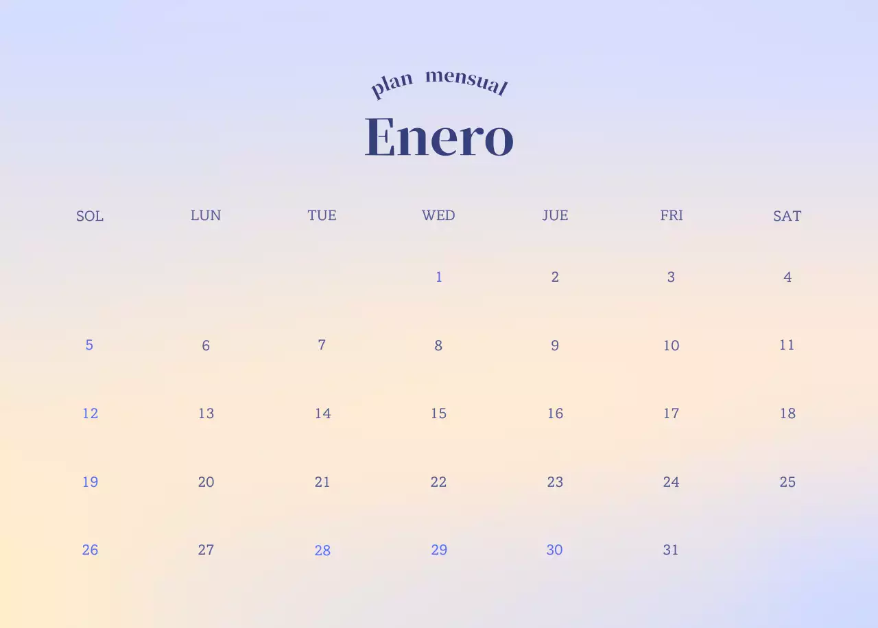 Calendario minimalista degradado