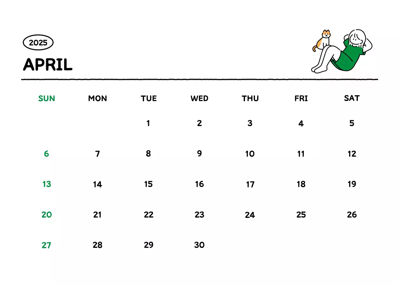 Illustrated calendar with a cute line style