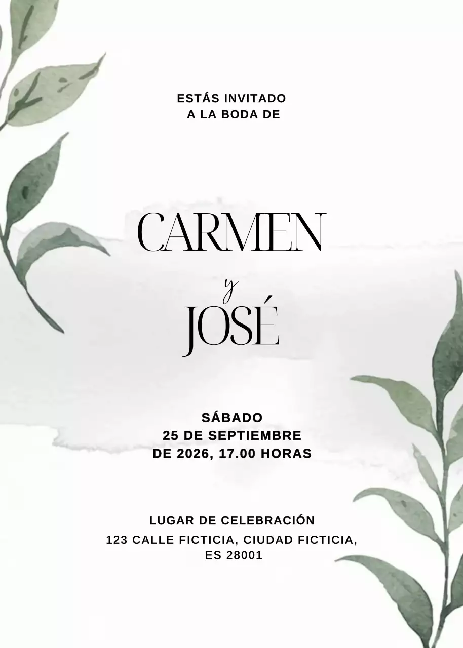 Invitación de boda botánica blanca