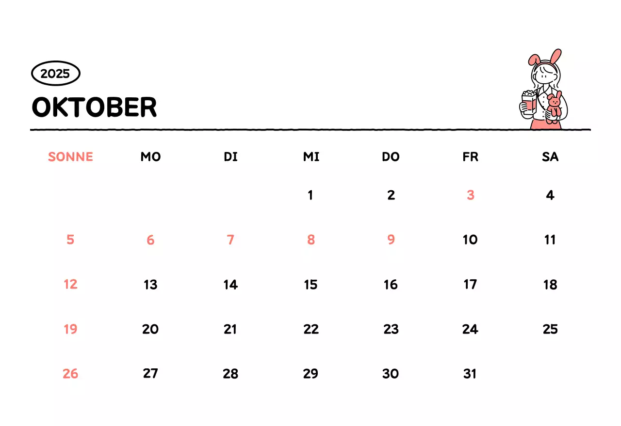 Illustrierter Kalender mit schönem Linienstil