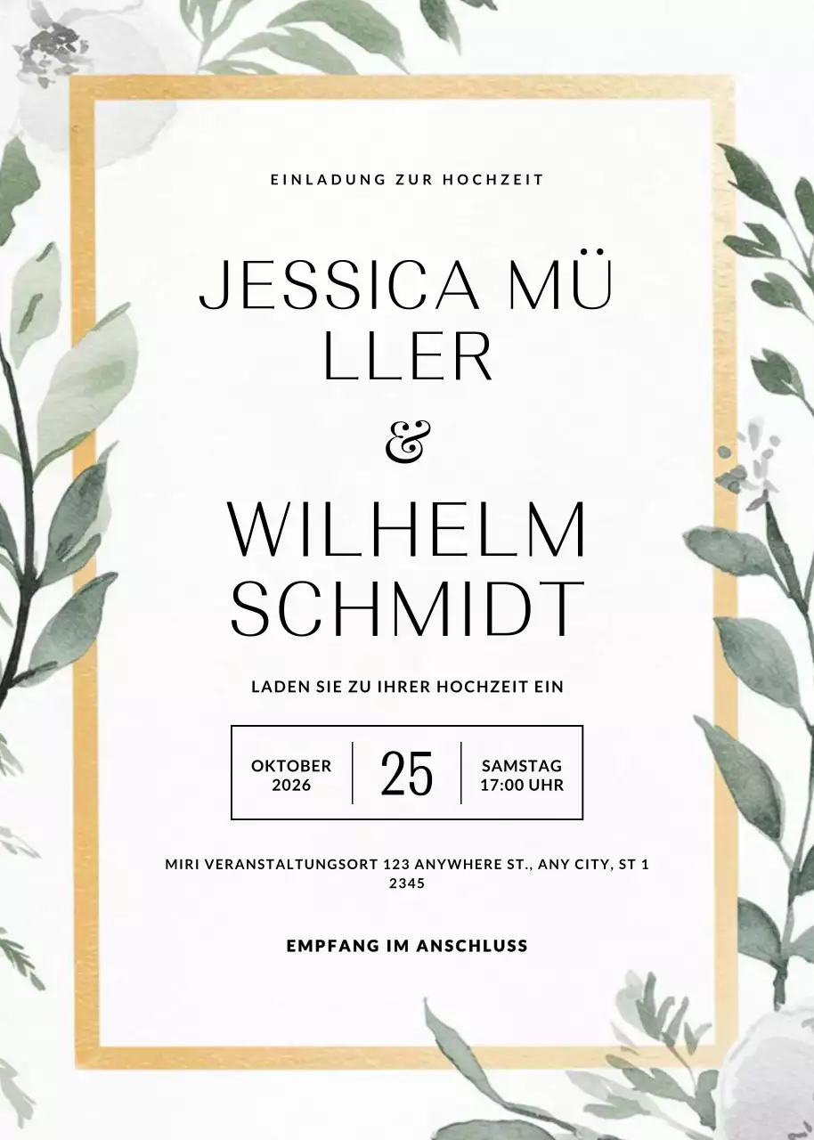 Gold elegante Hochzeitseinladung