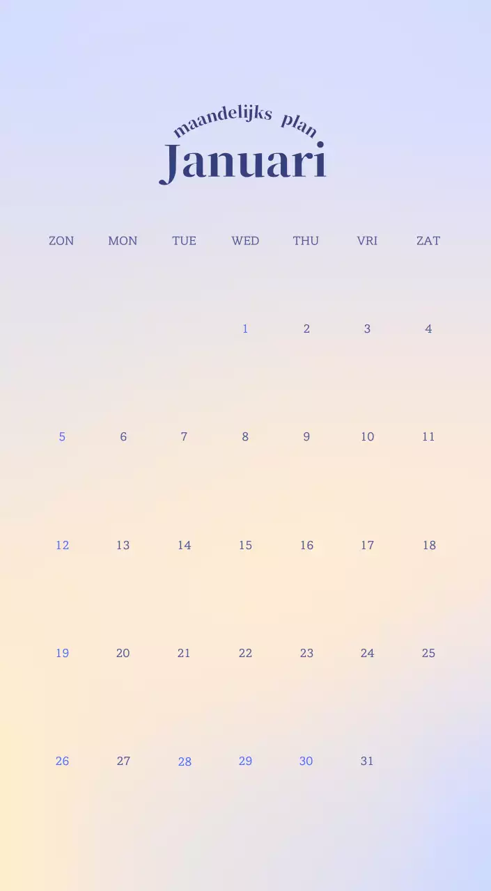 Minimalistische kalender met kleurverloop
