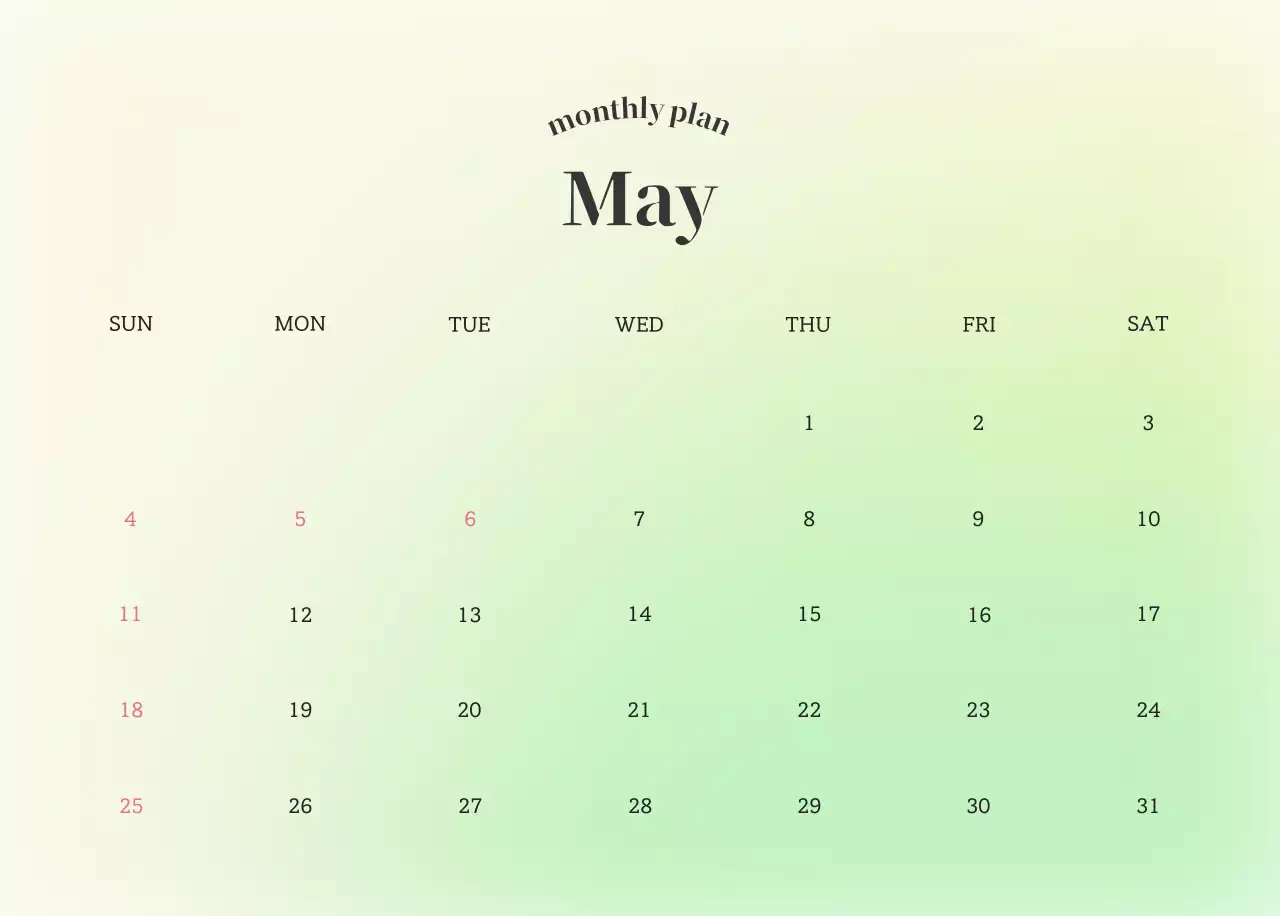 Gradient Minimalist Calendar