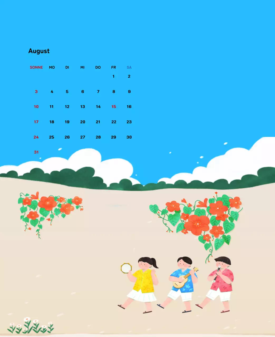 Neujahrskalender mit warmen Illustrationen