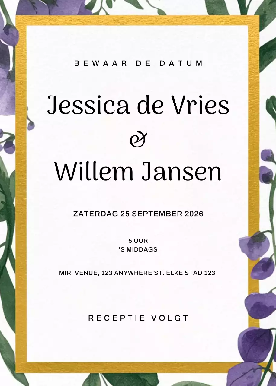 uitnodiging bruiloft goud elegant