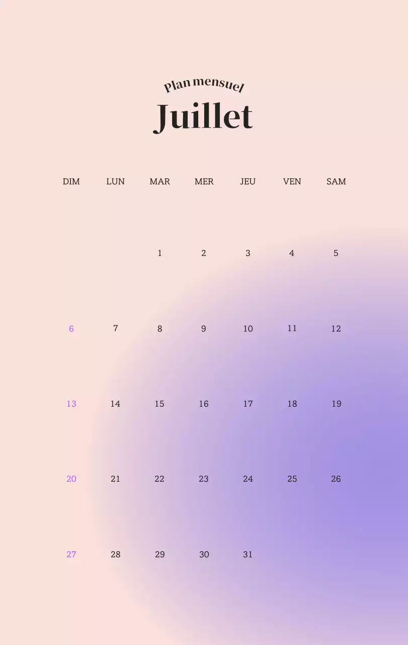 Calendrier minimaliste dégradé