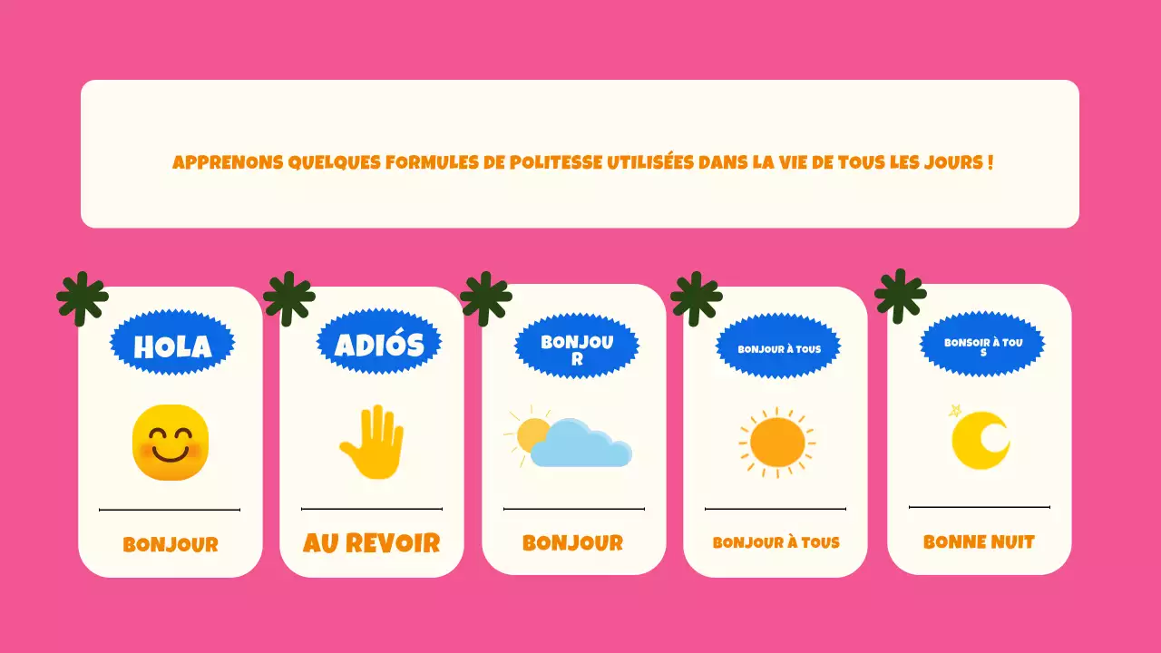 guide des cours de langues rose bleu coloré