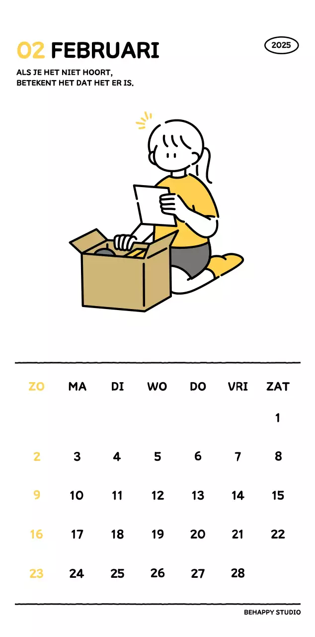 Geïllustreerde kalender met een mooie lijnstijl