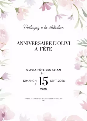 invitation d'anniversaire fleurie rose