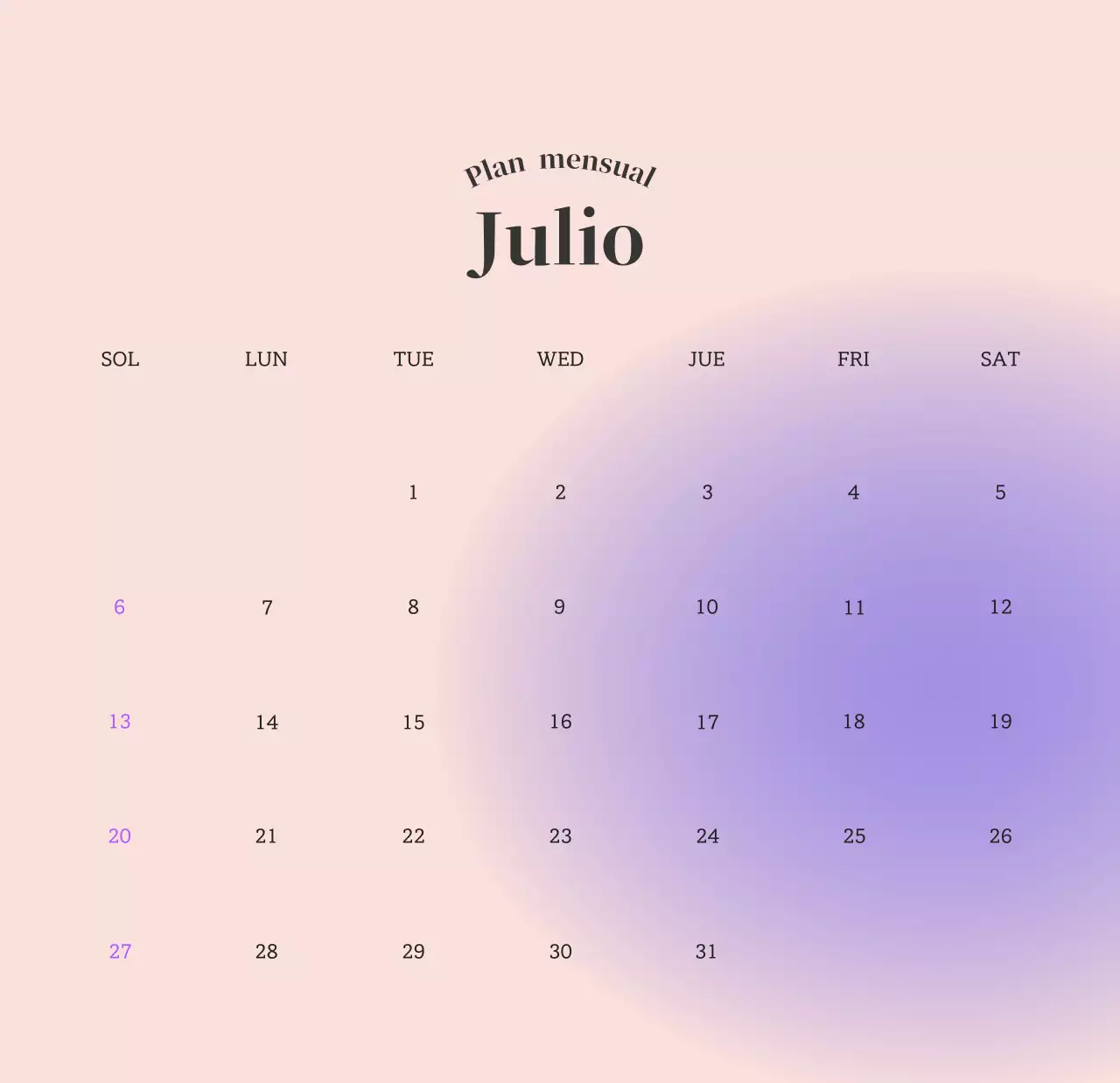 Calendario minimalista degradado