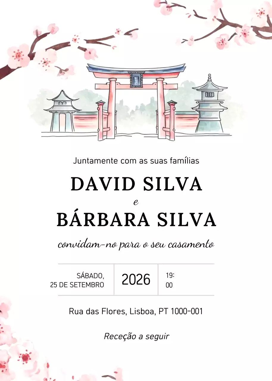 Convite de casamento tradicional cor-de-rosa