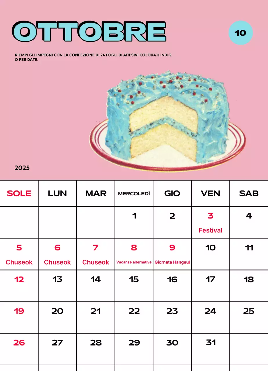 Calendari colorati con una varietà di illustrazioni retrò