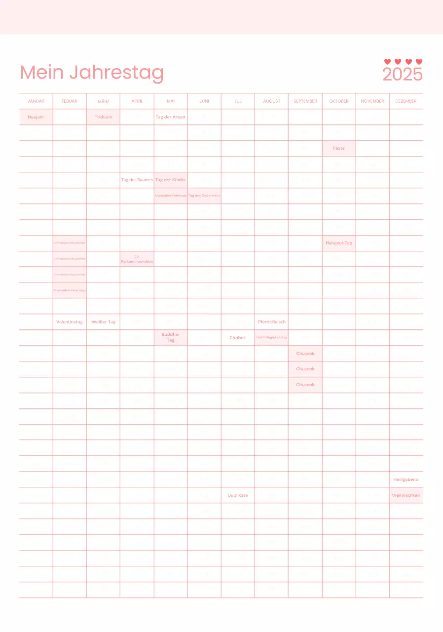 Rosa Baby Einfacher 365-Tage-Jahreskalender