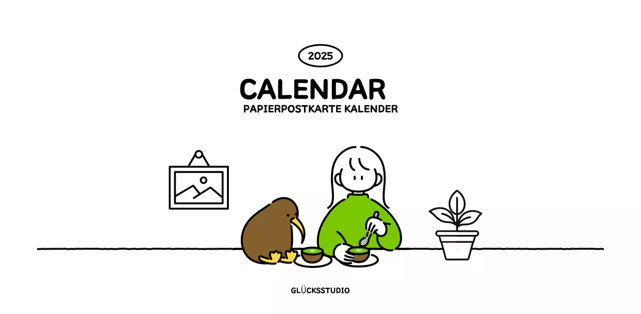 Illustrierter Kalender mit schönem Linienstil