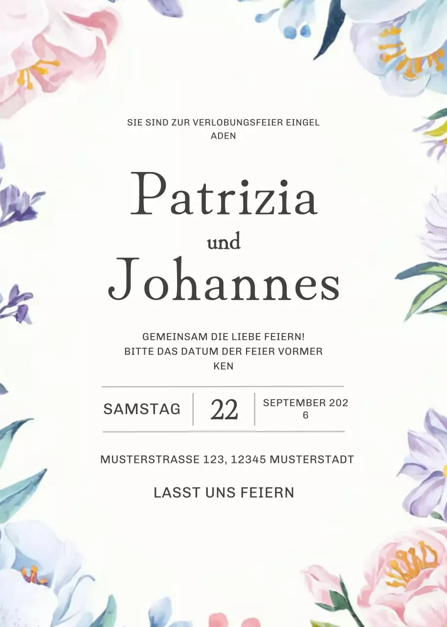 Weiße florale Verlobungseinladung