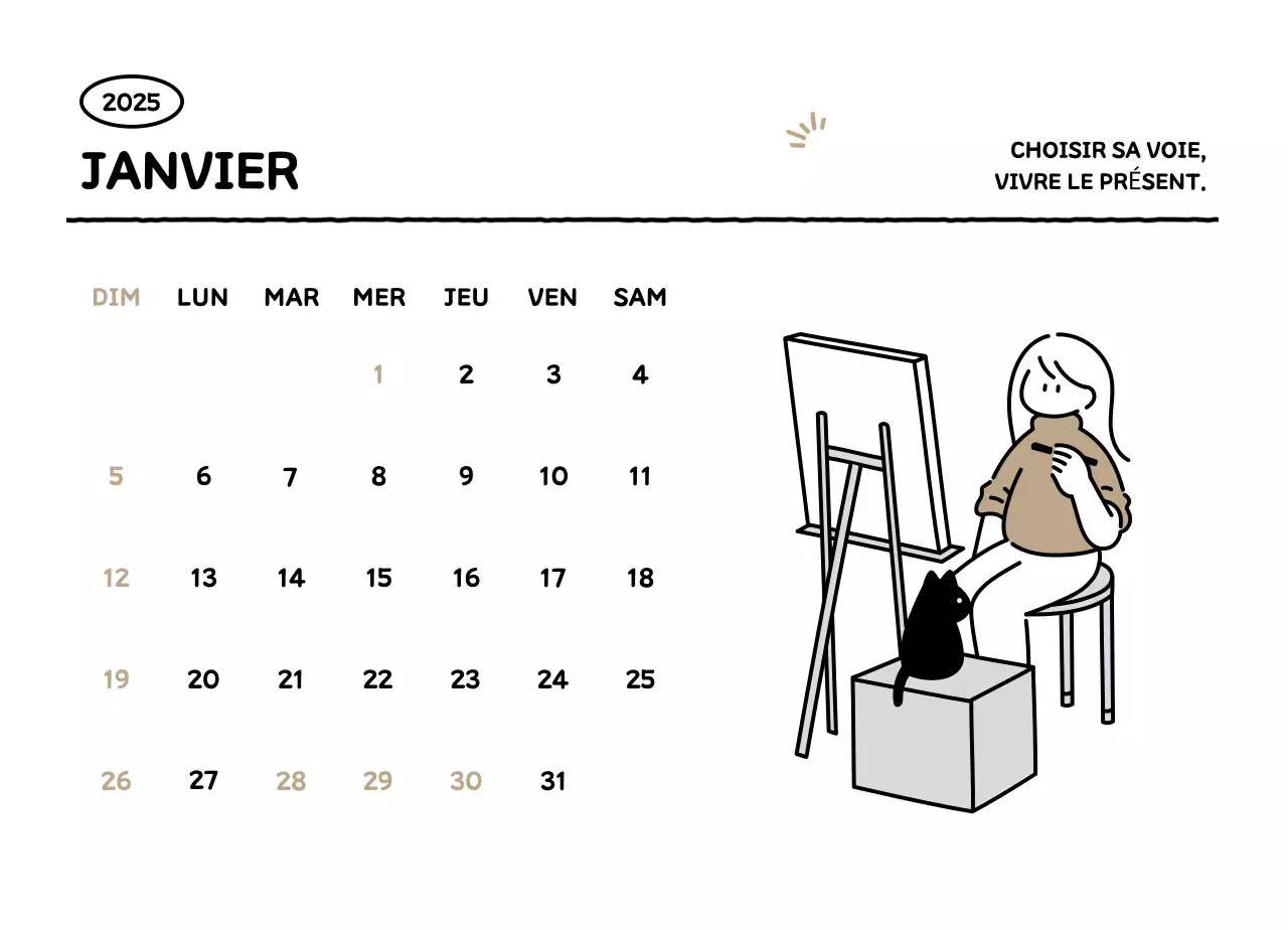 Calendrier illustré avec un joli style de lignes