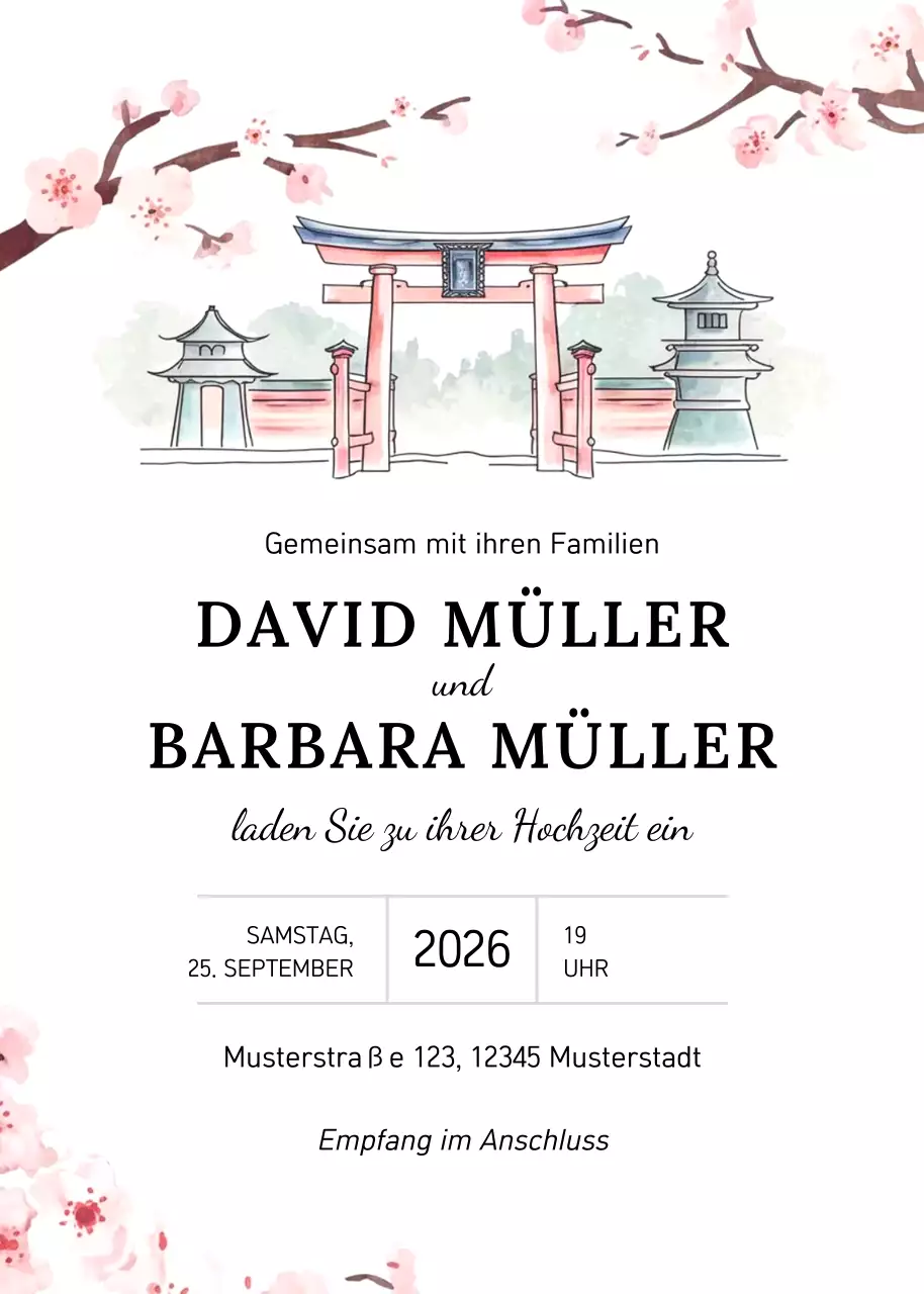 Traditionelle rosa Hochzeitseinladung