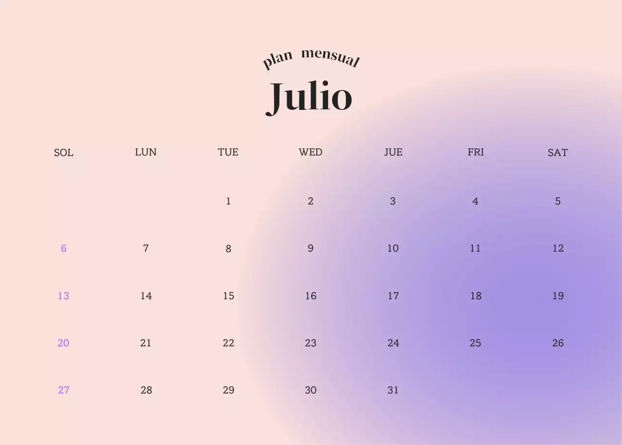 Calendario minimalista degradado