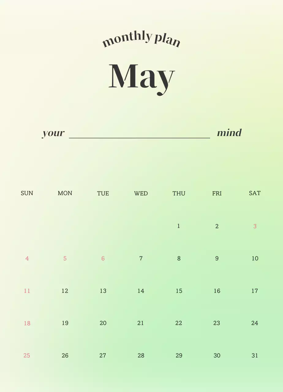 グラデーションミニマリスト感性カレンダー