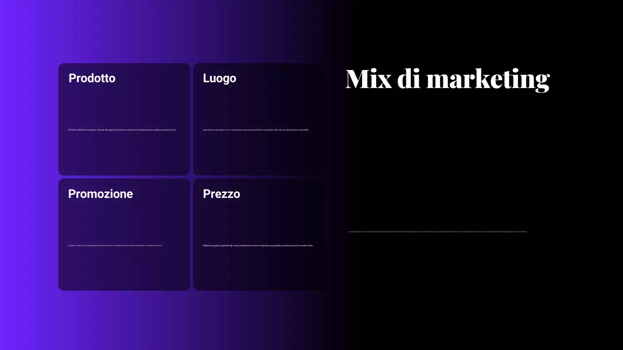 Presentazione del piano di marketing con sfumature nere e viola